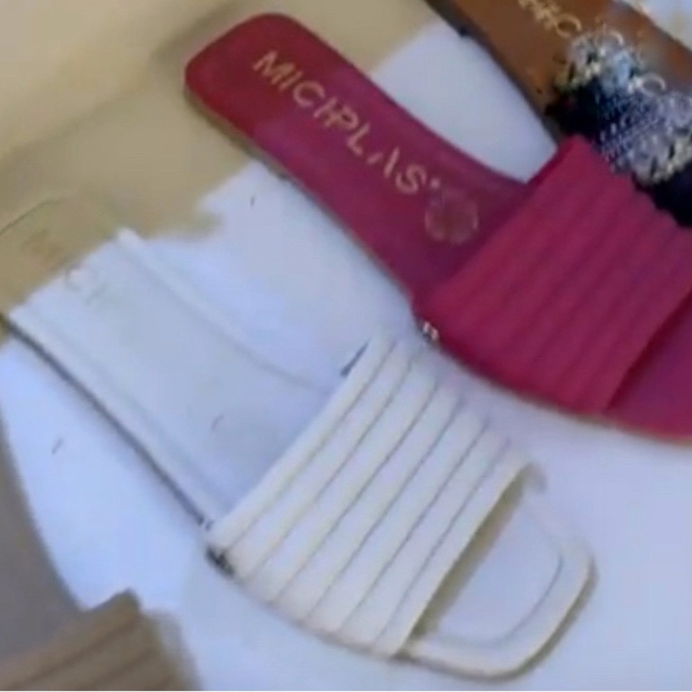 White and Pink New Slide Sandals Pack of Two Pairs for $49